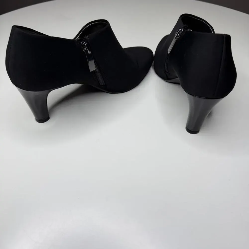Bandolino Black Stretch Ankle Bootie Heels Sz‎ 8M – Sleek Minimalist Career Core